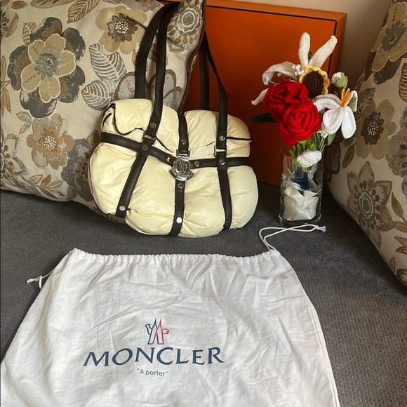 Moncler Ivory Shoulder Bag with Black Straps - Picture 1 of 7